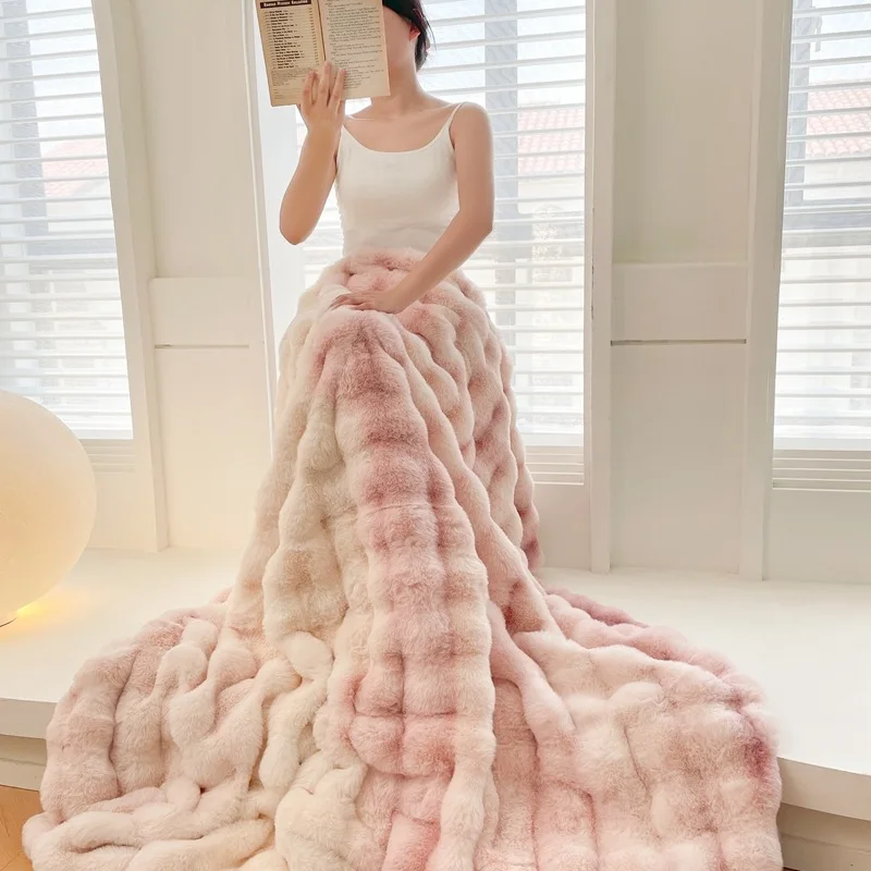 Fur thick bubble fleece warm home decor sleeping blanket throws sofa winter bed blanket
