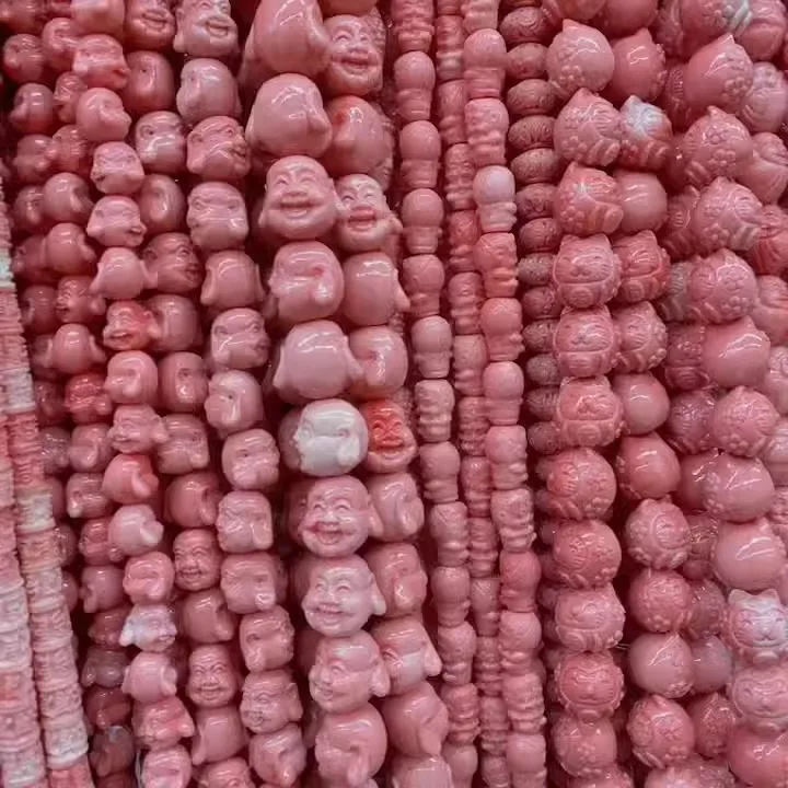 10pcs/bag Red Synthetic Coral Craved Pixiu Starfish Flower Cat Loose Beads Coral Beads For DIY Necklace Earrings Accessories