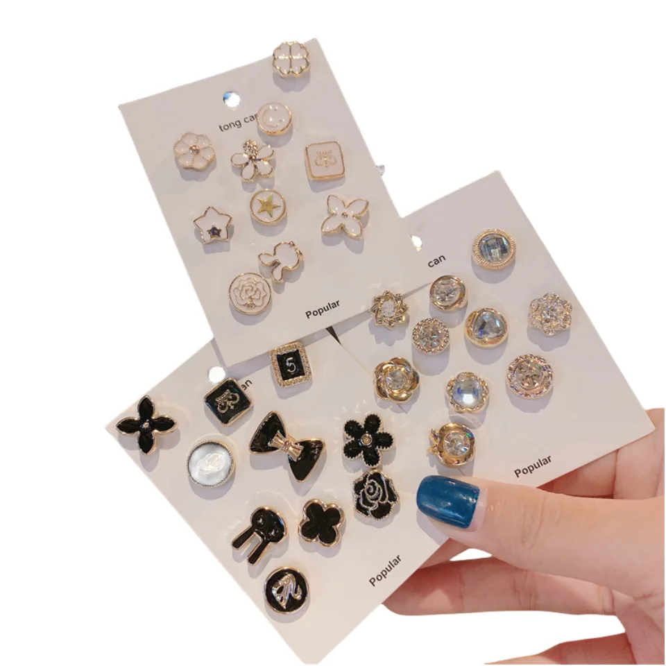 Small Elegant Suit Dress Pin Decoration Accessories 10 Pieces Set Alloy Metal Enamel Camellia Flower Brooch Safety Pin