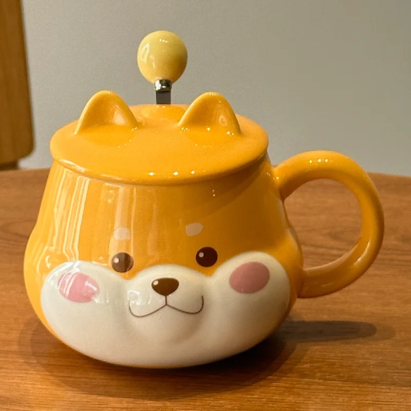 Creative Cute Shiba Inu Ceramic Cup With Lid High-Looking Ins Style Home Couple Water Cup Companion Gift Mug Wholesale