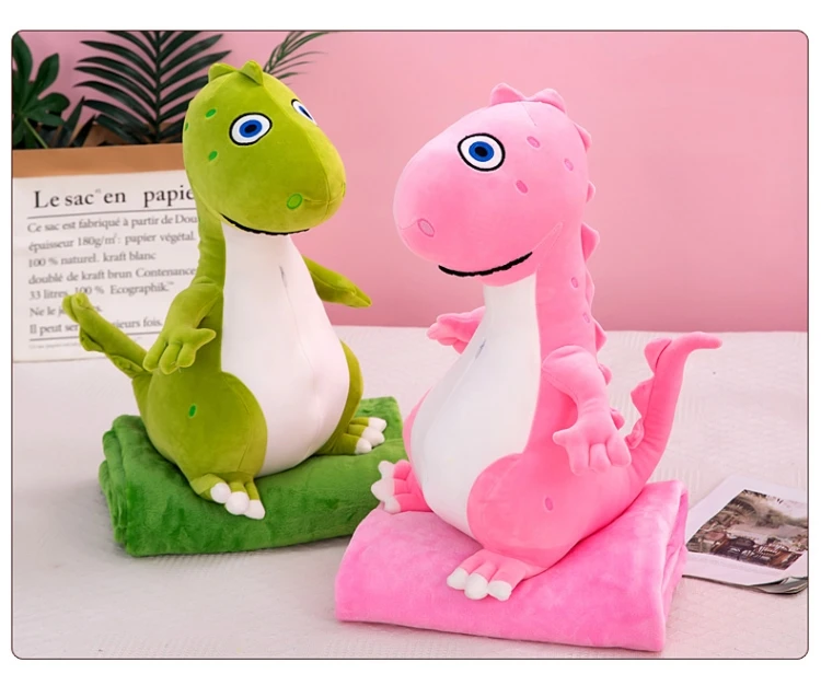 Plush Lovely Cartoon Baby Sleeping Dinosaur Animal Pillow Kids Travel Blanket Gift Cartoon Pillow Blanket