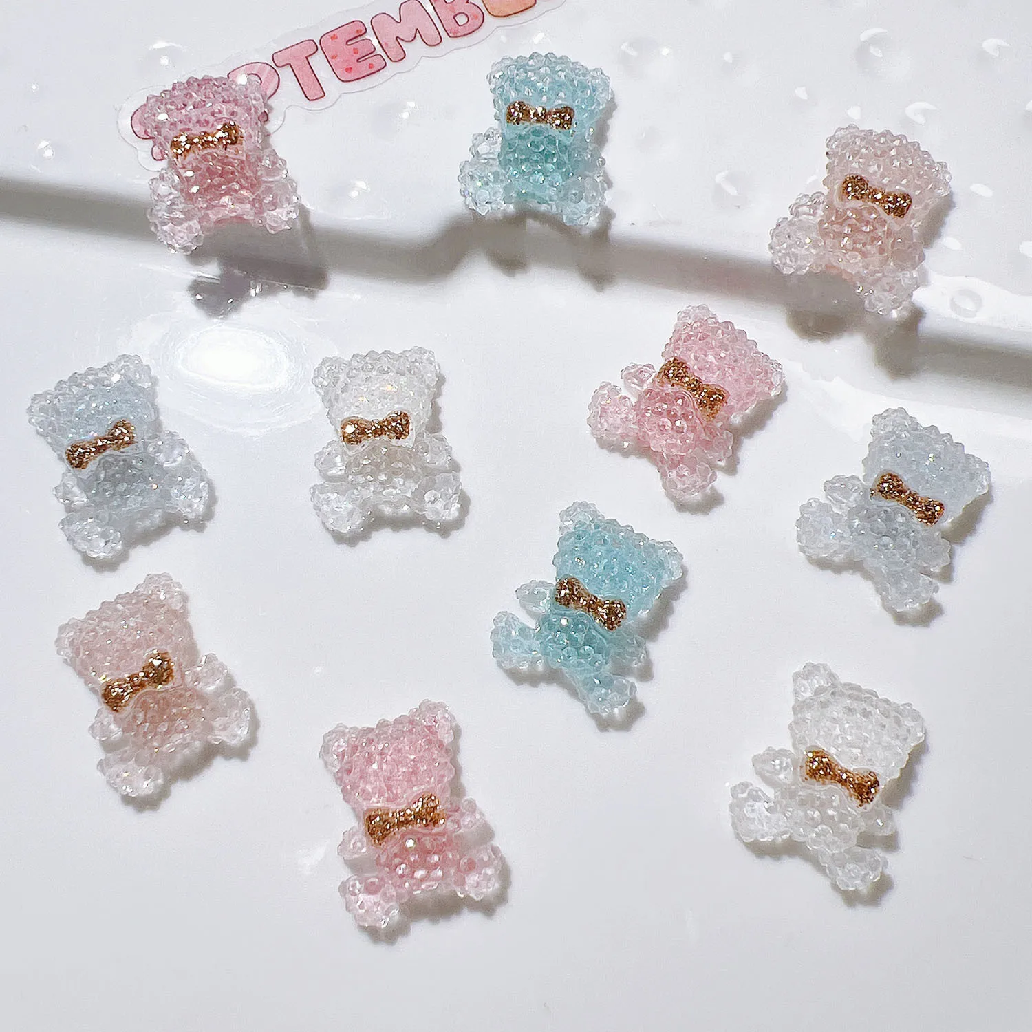 100Pcs Resin Cute Shiny Bear Resin Cabochon Flatbacks Scrapbooking For Hair Bows Accessories DIY Phone Case Decoration