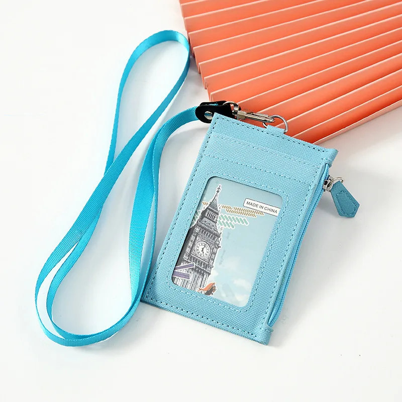 PU Card Holder Wallet 5 Card Slots Coin Purse RFID Blocking Slim Wallet Credit Card Holder With Lanyard