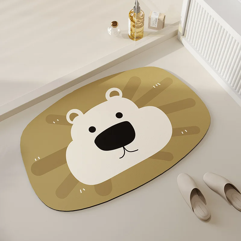 lion Thickened Diatom Mud Cartoon Floor Mat, Absorbent Quick Drying Floor Mat, Toilet Bathroom Washroom Toilet Quick Drying Mat