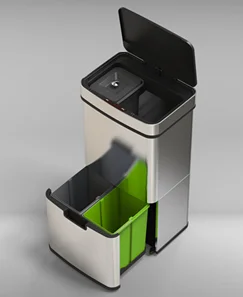 72L Recycling 3 Compartments Stainless Steel Sensor Bin Hands-Free Automatic Infra-Red Operation