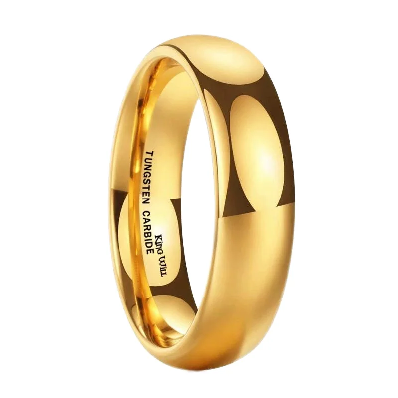 Wholesale Custom High Polished Minimalist Jewelry 18k Gold Plated Simple Blank Tungsten Carbide Steel Ring For Men Women