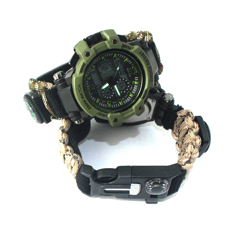 Men Women Multi function Paracord Survival Sports Watches Outdoor Camping Rescue Emergency Rope Bracelets Sport Watches For Men