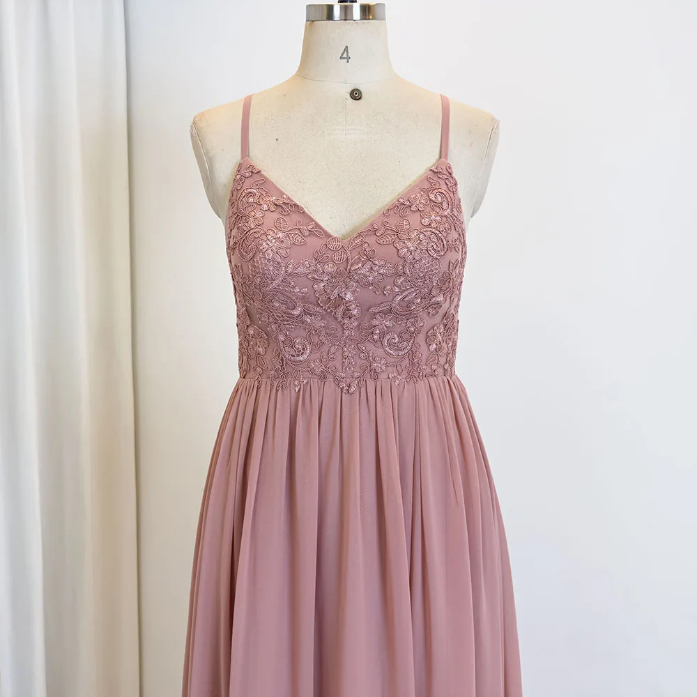 TEENYEE Wholesale Manufacturers maid Of Honor Lace Applique dusty Pink Bridesmaid Dresses Women Lady Elegant