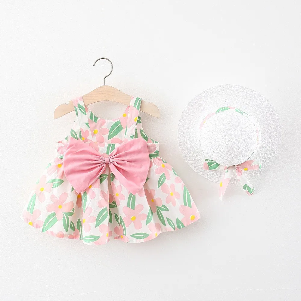 Summer Beach Holiday 1-4 years Baby Girl cheap Floral Bow Dress for Kids Baby Infant Flower Loose Dress Kids Girl Casual Clothes