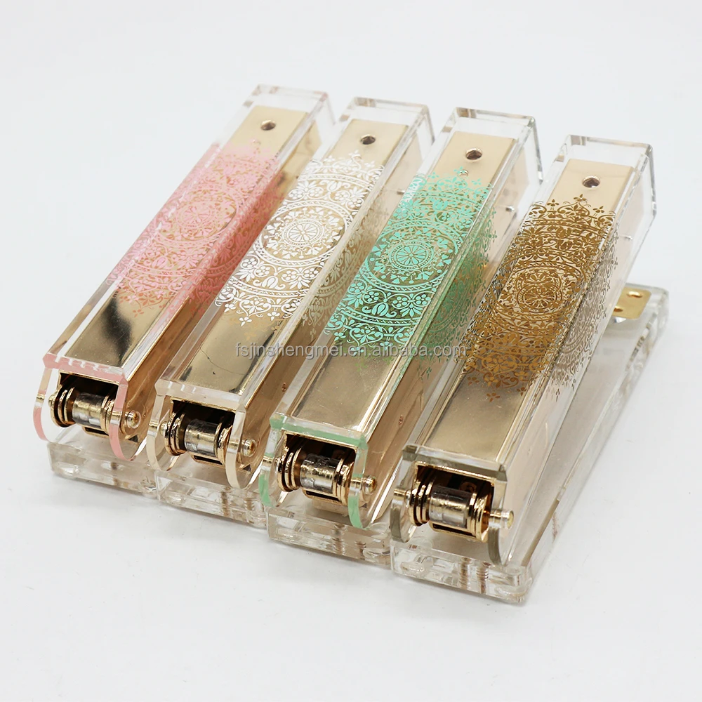Поставки с фабрики в Китае 24/6 прозрачный степлер аксессуары для рабочего стола розовое кружево печатный узор Золотая полная полоска сделанный вручную металл