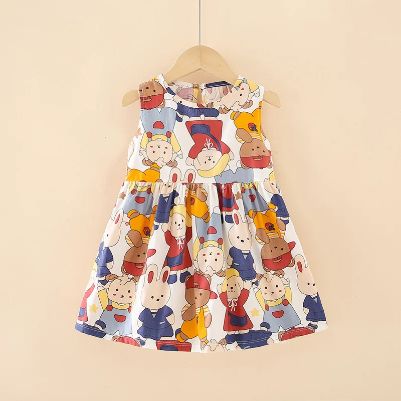 1-6year Summer 100% cotton Baby Dress Girl Baby Sleeveless Flower Print Dress Clothes Toddler Baby Girl Dress