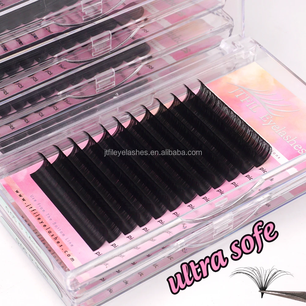 Handmade Russian Volume black cashmere lash Private Label C D Cc Dd Curl easy fan lash extension trays