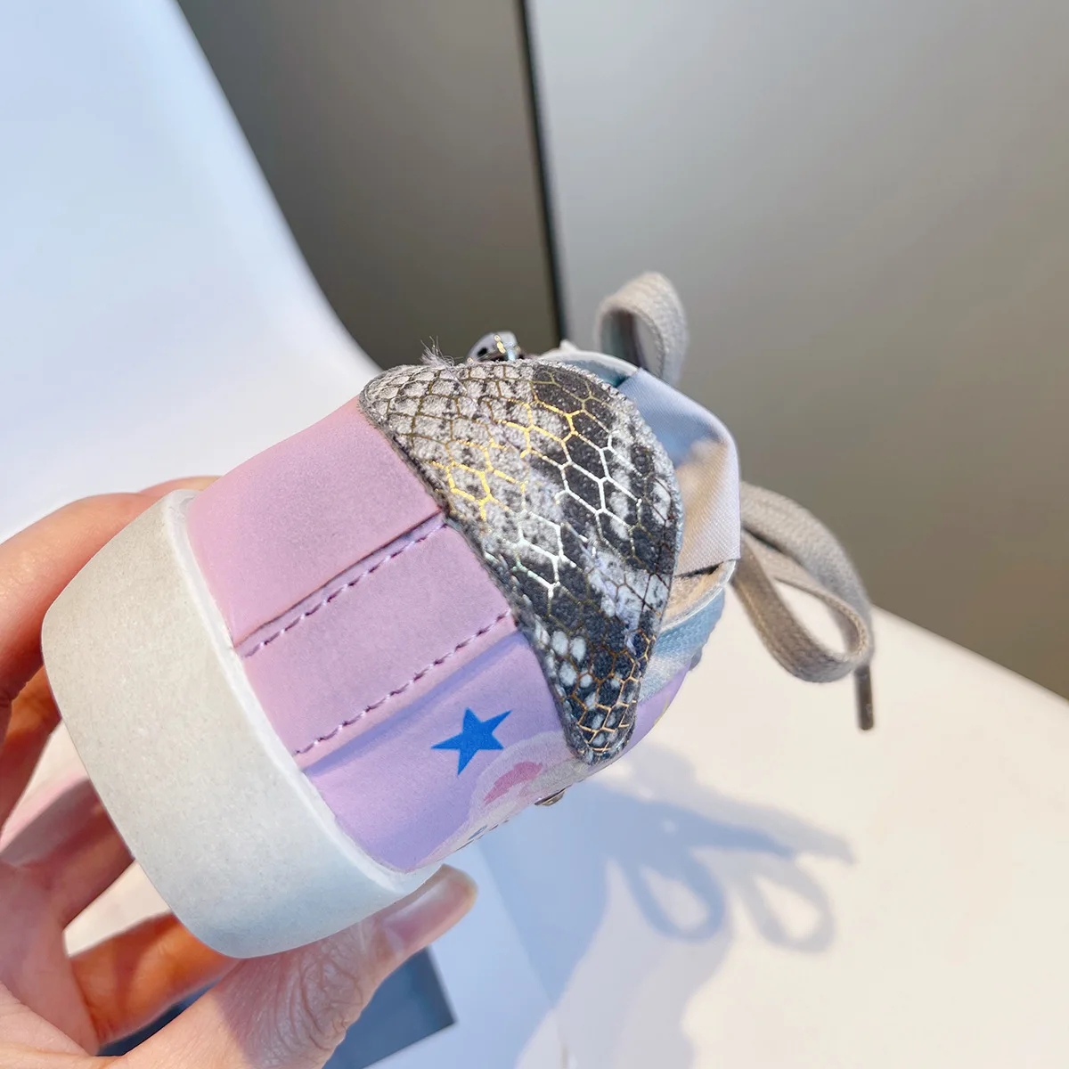 Rock Star Bunny Sneaker Purple Sparkle Glitter Sneaker With Star and Graffiti Funky Fairy Low Top Trainers