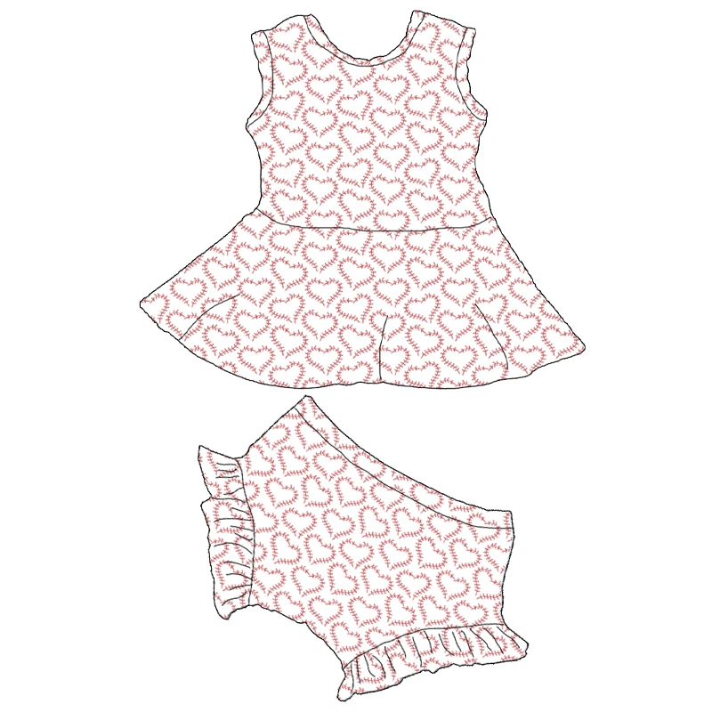 new style boutique kids clothing beautiful top sleeveless dress and bloomer  clothing girl dress heart printed valentines dress