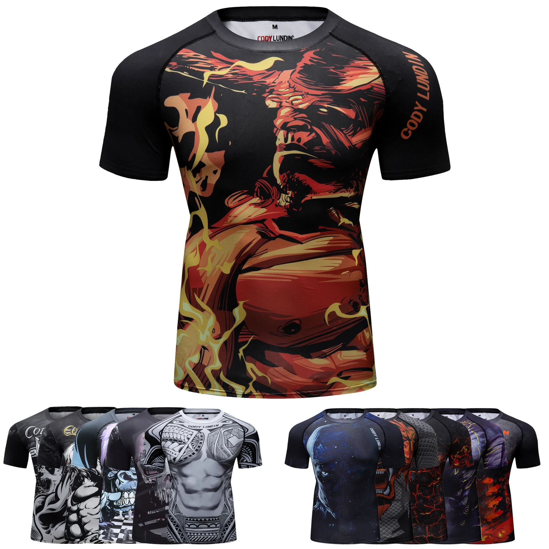 CODY LUNDIN Men Polyester Compression Sports Short Sleeve T-shirt Men Sublimation Custom Rash Guard Jiu Jitsu Rashguard for BJJ
