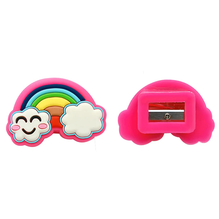 Amerpromo Manual Pencil Sharpener Creative OEM Creative Soft Rubber Cartoon Single Hole Rainbow cloud Pencil Sharpener for Kids