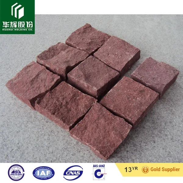 Chinese cheap granite cobble stone light grey, beige, black, red colors cobble stone, kerbstone 10x10