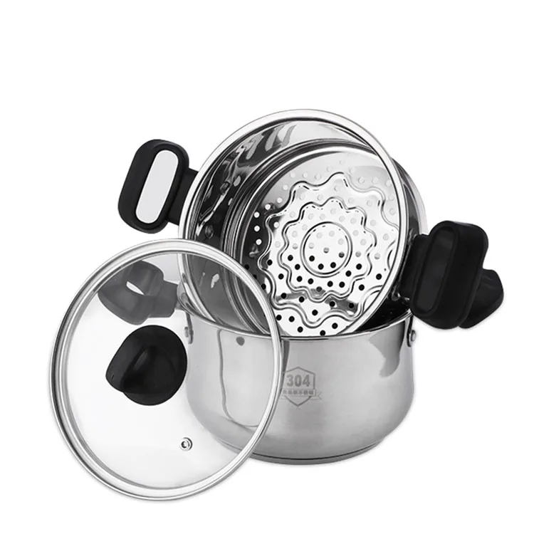 Kitchen Stainless Steel Cookware 2 Tier 304 Stainless Steel  With Bakelite Handle for Cooking Pot