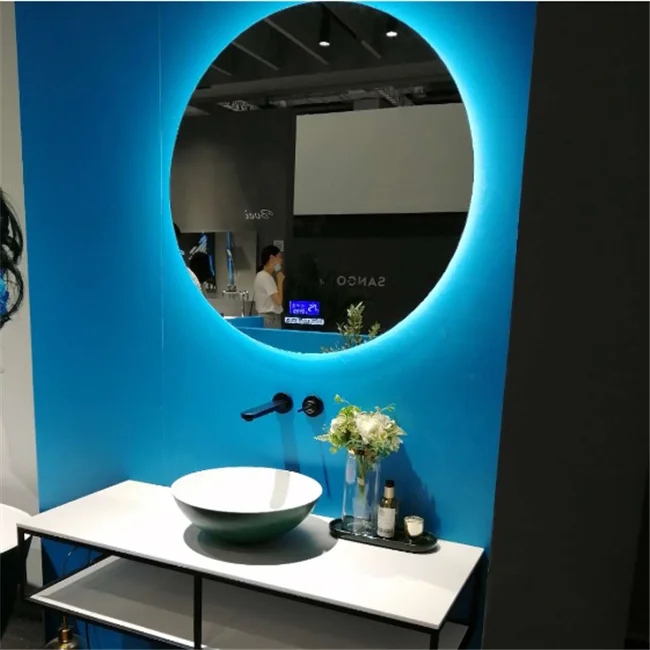 
Factory frameless toilet mirror with light large led circle mirror led light vanity mirror blue tooth speacker 