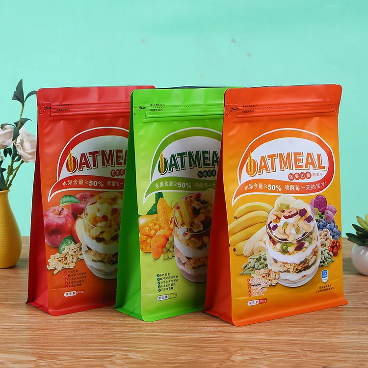 Colorful food packaging Plastic self-sealing eight-sided zipper bag PET aluminized yogurt cereal packaging