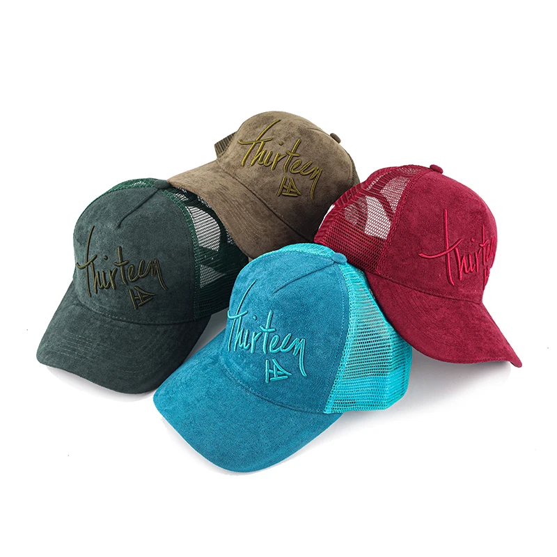 suede trucker cap 3 d embroidery logo 5 panel trucker hat