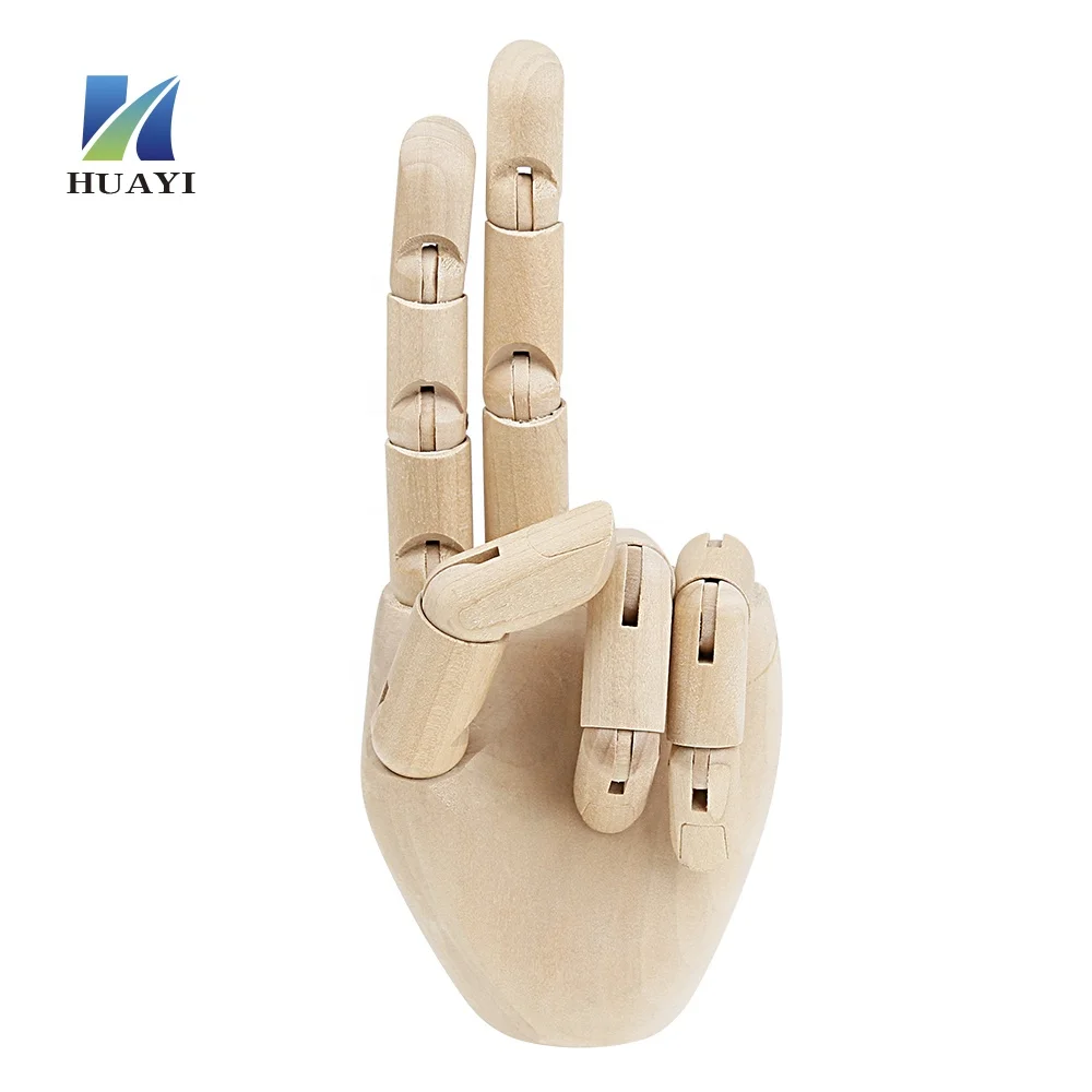 Simulated Model Crafts Hand Palm Wooden Movable Joint Flex Knuckle Fingers Male Cardboard Box MAN Natural Polish Hand Wood Huayi