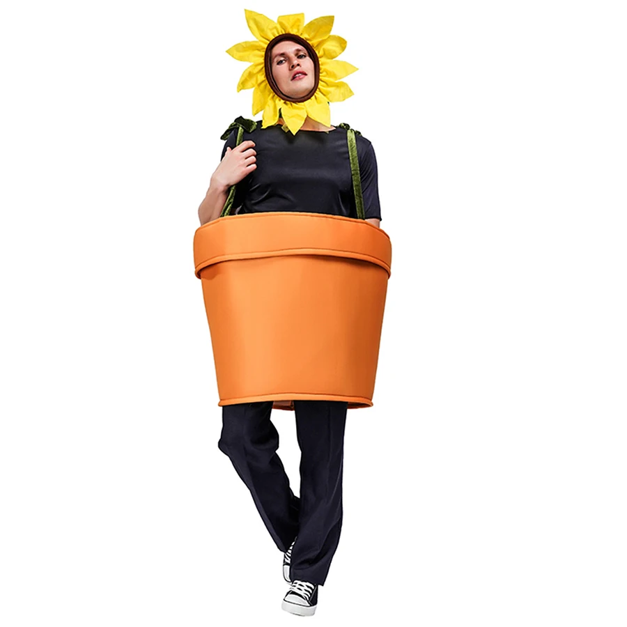 Unisex Funny Sunflower Potted Cosplay Stage Costume Performance ODM Polyester Role Masquerade Dress Set for Adults and Children