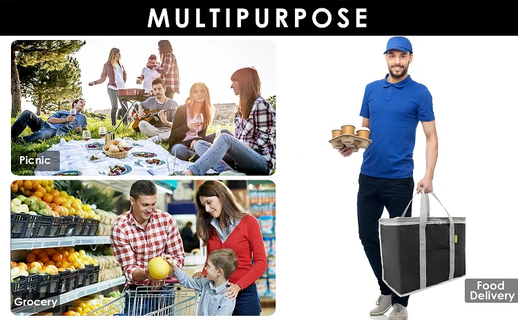 Large Capacity Reusable Shopping Grocery Thermal Non Woven Insulated Folding Cooler Tote Bag