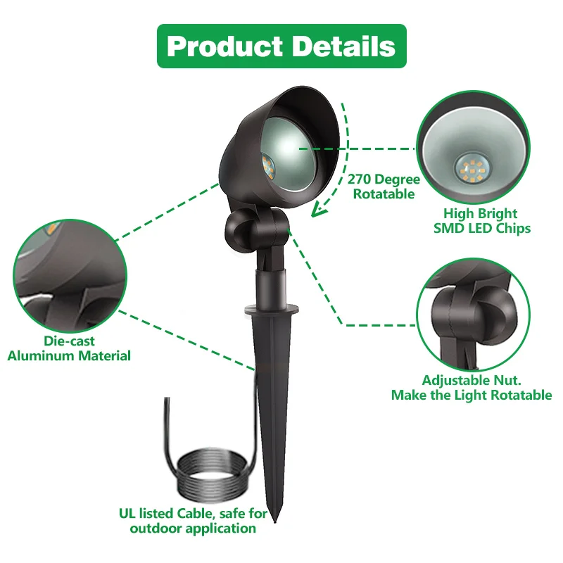 Landscape Lighting Low Voltage Landscape Lights 4PK 5W LED 200 Lumen Outdoor Pathway Lights Aluminum Material ETL Listed