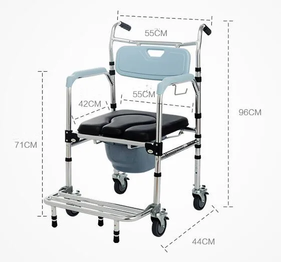 Shower Mobile Commode Chair Shower Wheelchair  Toilet Chair with Footrests For Patient Old People Household Elederly