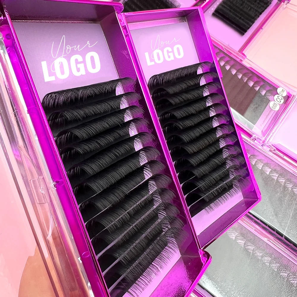 Private Label 0.10 0.12 0.15 0.20 Eyelash Tray Vendor Luxury 16 Rows Silk Dark Lash Trays