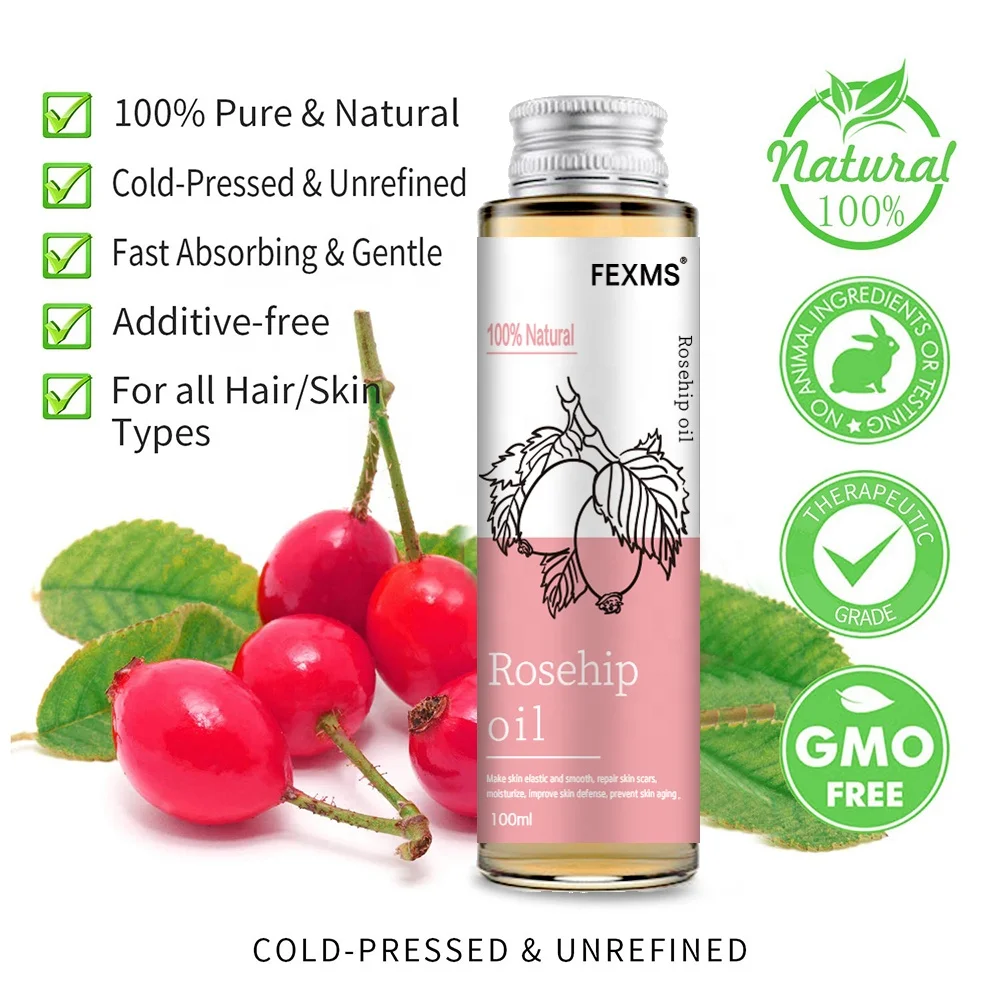 FEXMS Rosehip Oil Private Label Carrier Oil 3 Gift Set OEM Bottle Glass Sweet Beauty Aromatherapy Color Pure