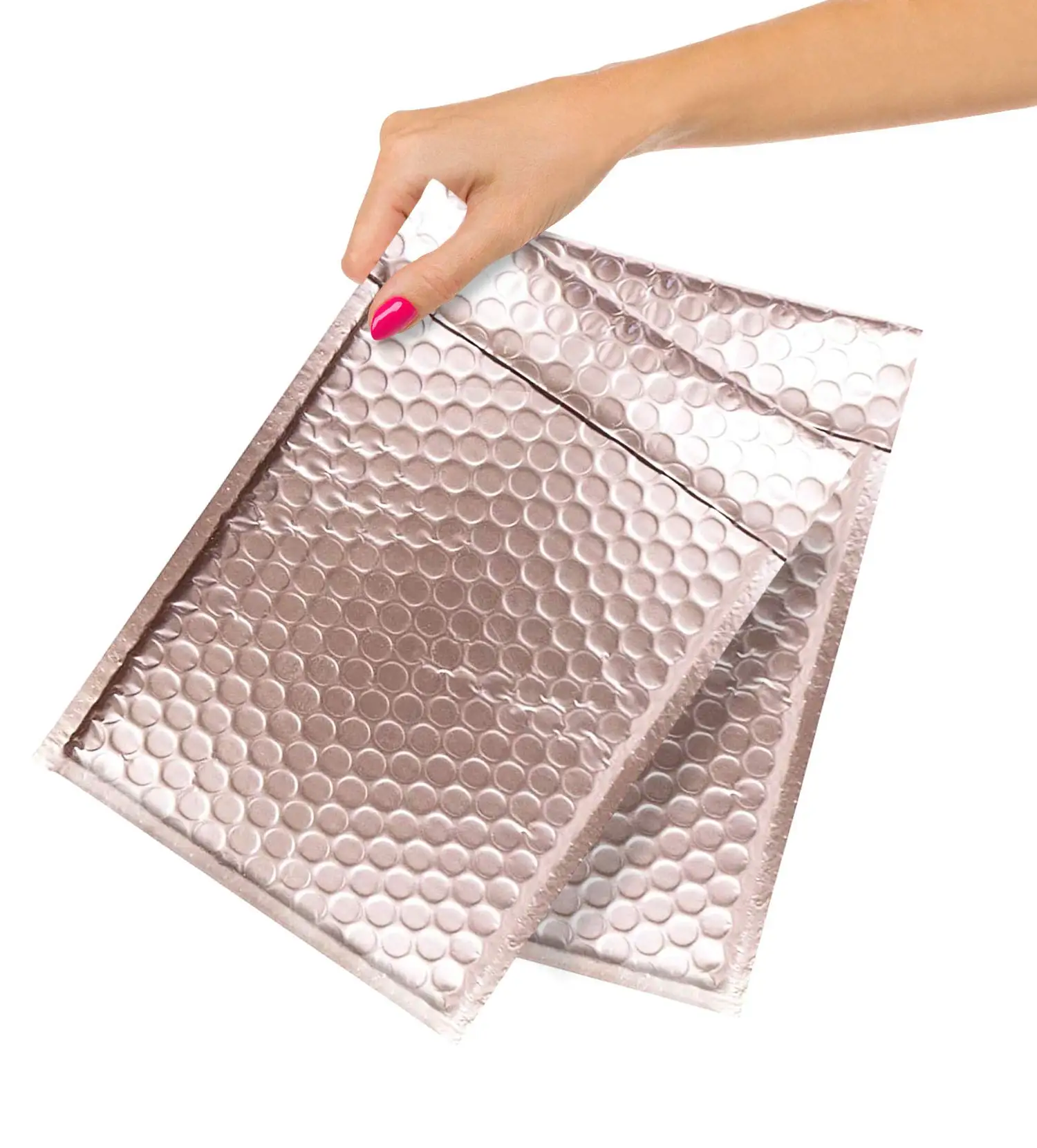Metallic Foil Rose Gold Custom Logo Padded Bubble Envelopes Shipping Packaging Poly Bubble Mailer