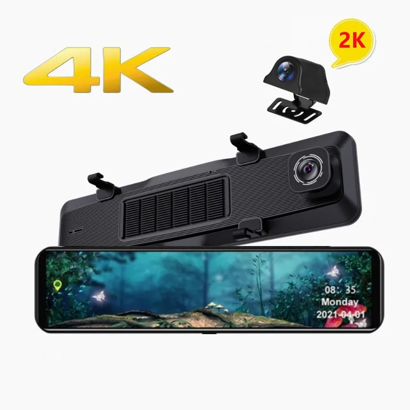 4K+2K front and rear 12 Inch Mirror dash cam car dash camera dashcam with Dual lens GPS WIFI auto electronics for cars