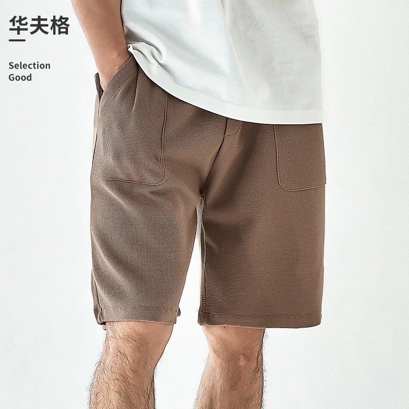 Heavy Knit waffle drawstring shorts sports casual men100%Pure Cotton solid color shorts