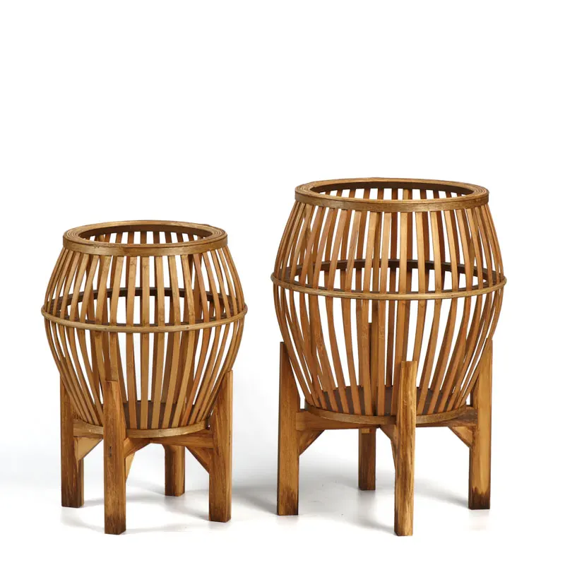 New Product Two Size Natural Rattan Planters For Indoor Plants With Stand Flower Planter