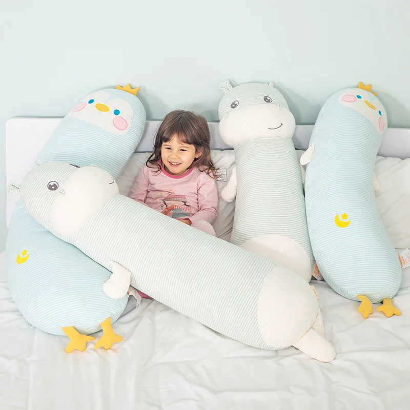 Cute Design Super Soft Baby Sleeping Animal Plush Toys Fat Penguin Hippo Comfort Dolls Long Bed Pillow Cushions