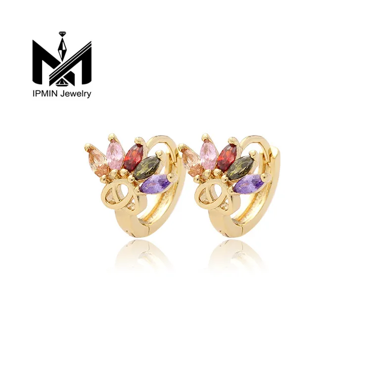Wholesale Cheap Jewelry Multicolored Zircon Laminated Gold Woman Earrings