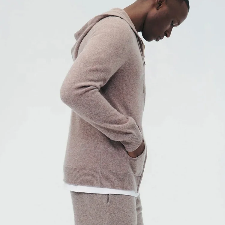 Factory machine knitted men custom embroidery full zip up essentials vintage heavyweight fleece cashmere zip hoodie for men