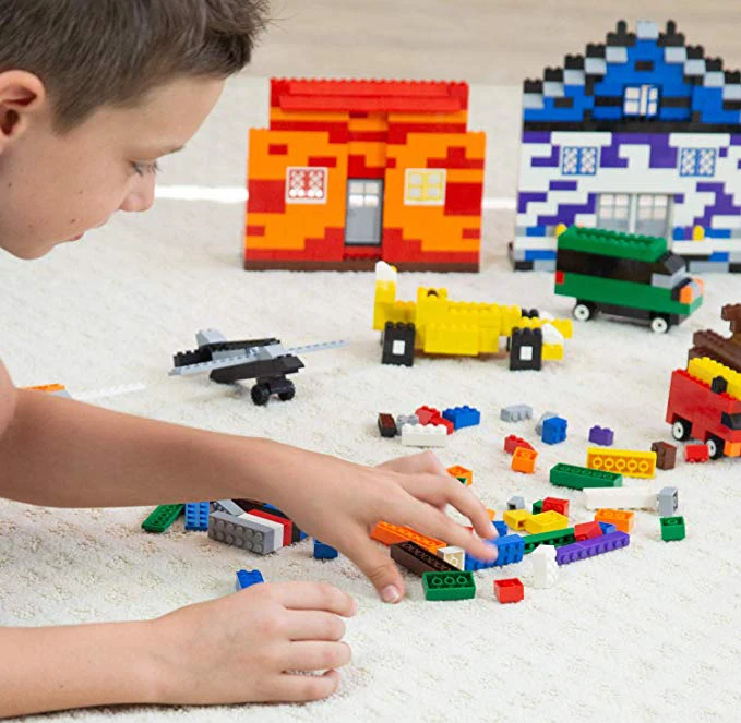 
1100Pcs Building Bricks Kit with Wheels, Tires, Axles, Windows and Doors Pieces - Classic Colors - Compatible with Legoinglys 