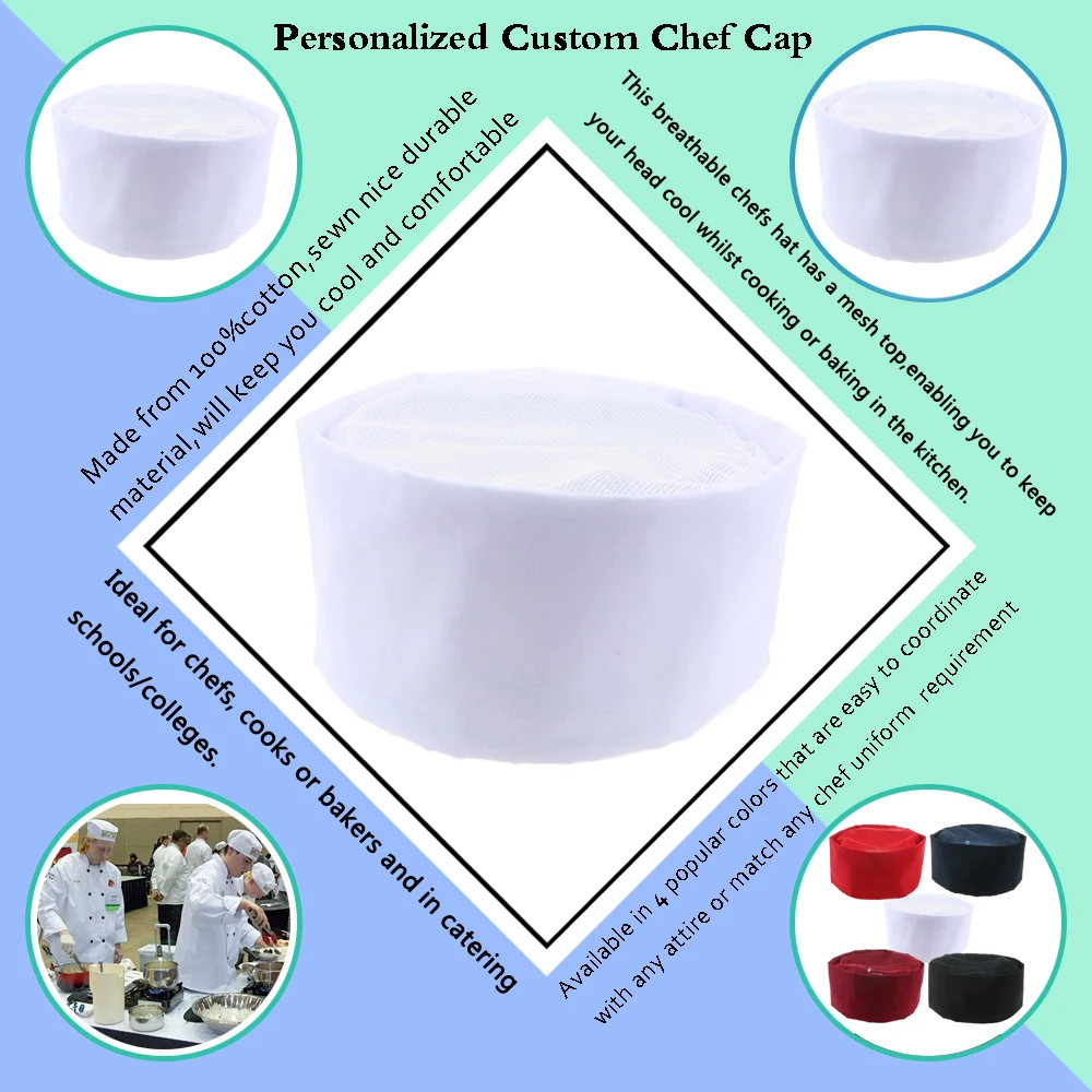 Personalized Custom Chefs Hat Breathable Mesh Top Skull Cap Baker Kitchen Cooking Embroidery Stitchwork