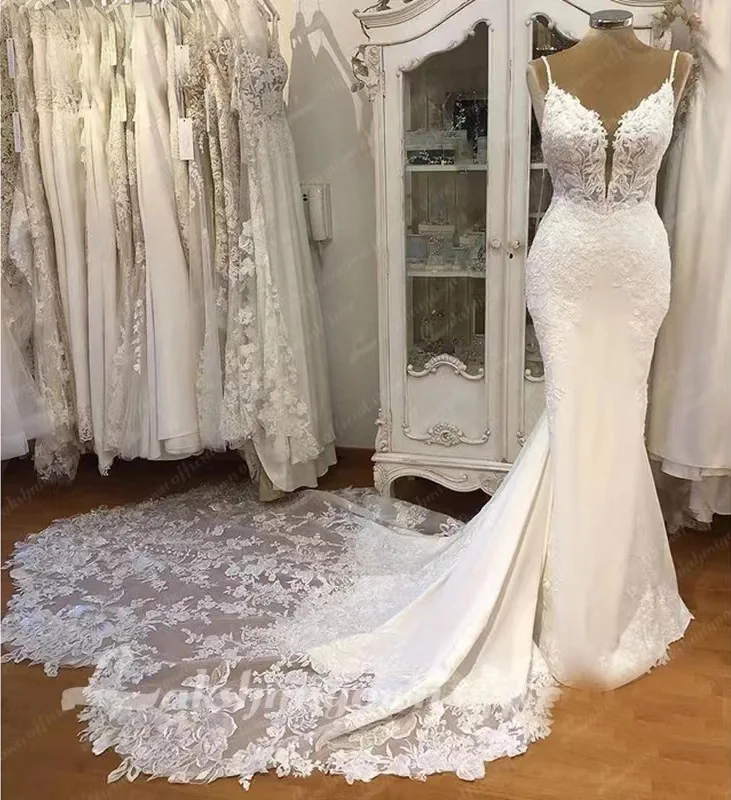 2023 new elegant  Lace Appliques A Line Tulle mermaid wedding dress vestidos de novia