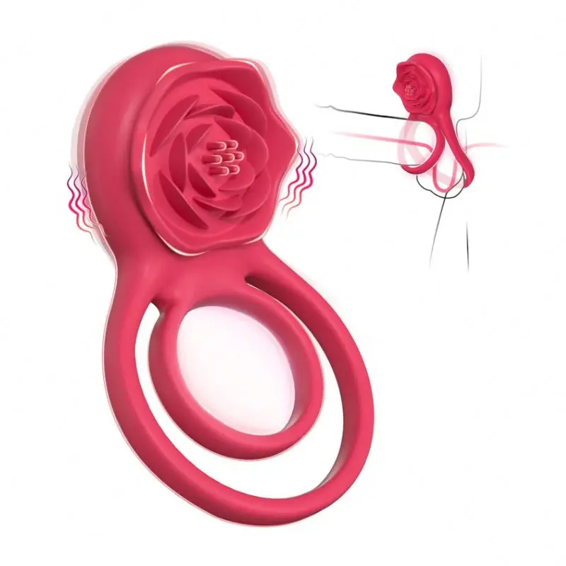 Rose Clitoral Stimulator Vibrating Cock Ring with  7 Vibrations Male Couple Sex Toy Clitoris Vibrator for Couples