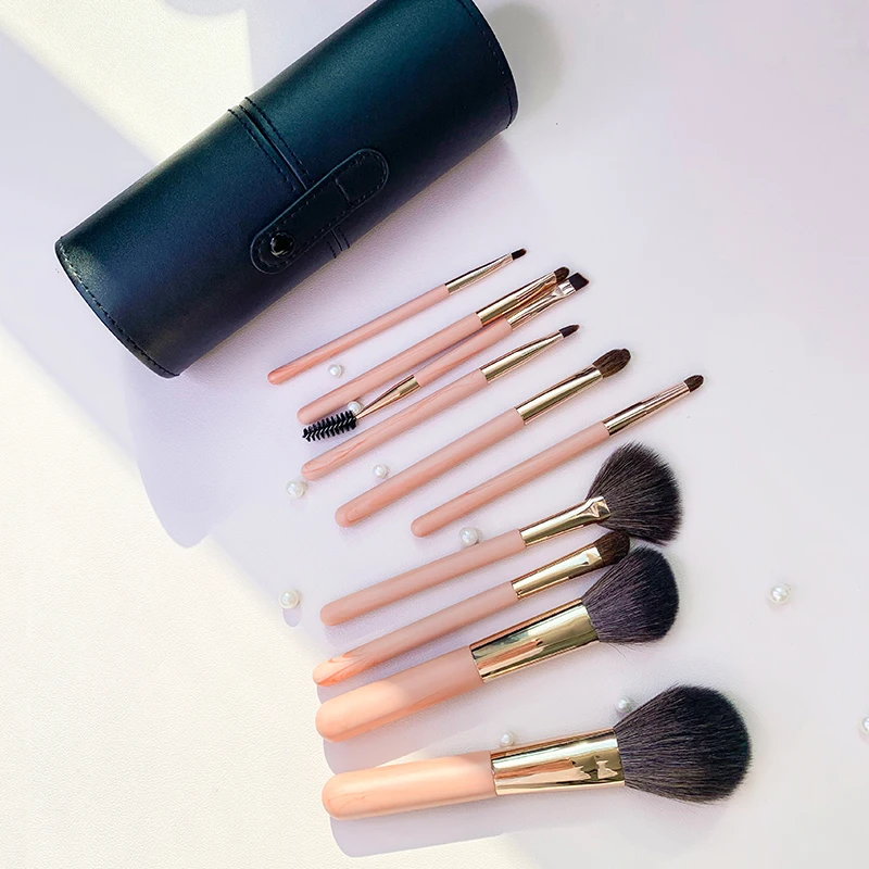 Portable Mini Animal Goat Hair 10 Pcs Makeup Brush Set Loose Powder Blush Concealer Eyebrow Pony Hair Eye Shadow Makeup Brushes