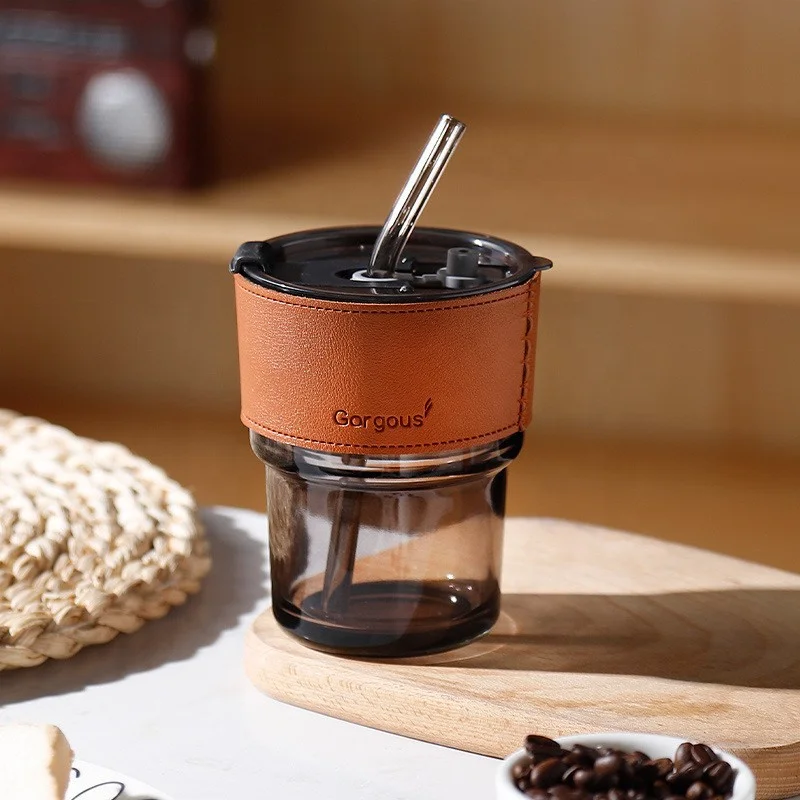 Sippy Cup with Leather jacket Drink juice Portable Cup Coffee Glass Mug