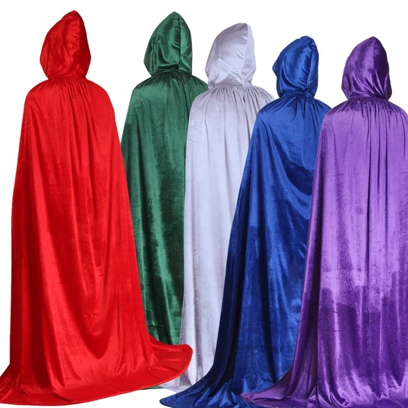 Black Red Halloween Cloak with Hood Velvet Multicolor Witch Cape Children Adult Performance Wear Costumes