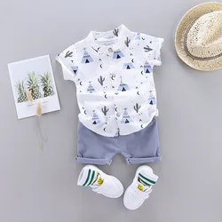 2204 Wholesale 2 year boys summer clothes baby boy clothing sets white Cool boy T-shirt button shirt