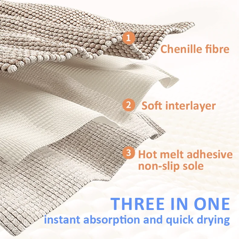 Household solid color bathroom absorbent foot mat toilet door non-slip mat Chenille bathroom carpet