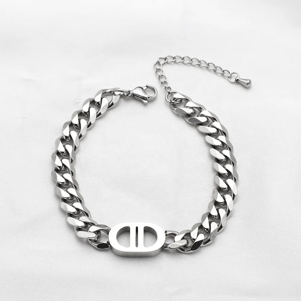 Titanium steel Cuban Chain Double D necklace stainless steel Punk metal 18K gold choker necklace