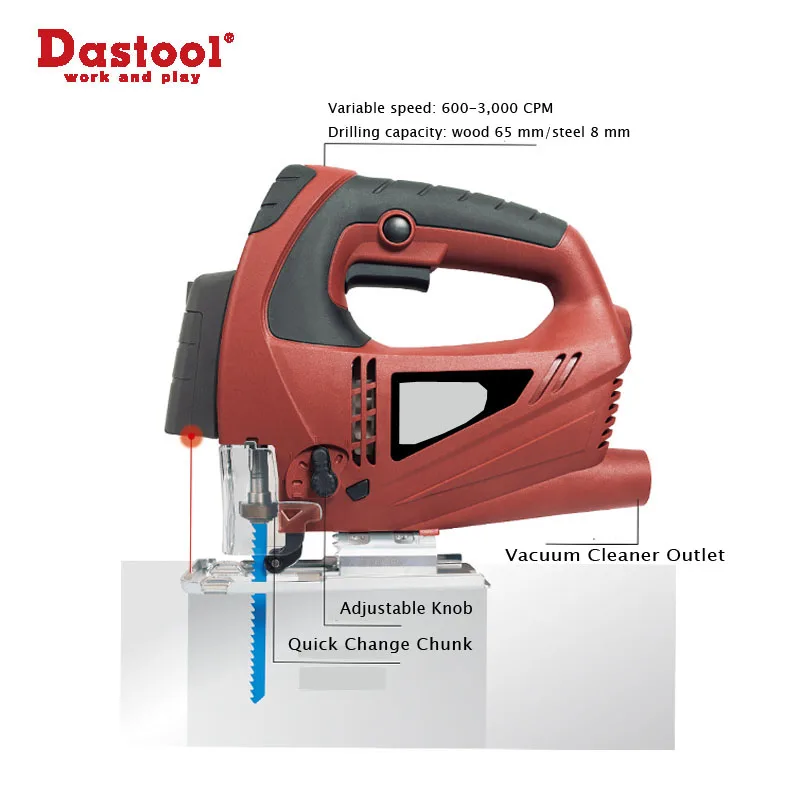 Dastool Portable Electric 600W Wood Jigsaw Machine for Straight and Curve Line Non-Laser